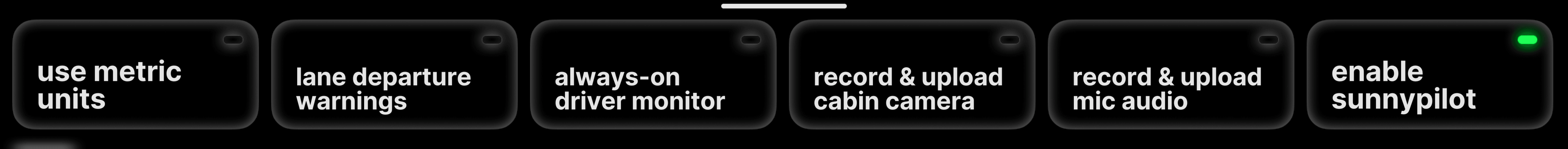 The Toggles settings panel on comma 4